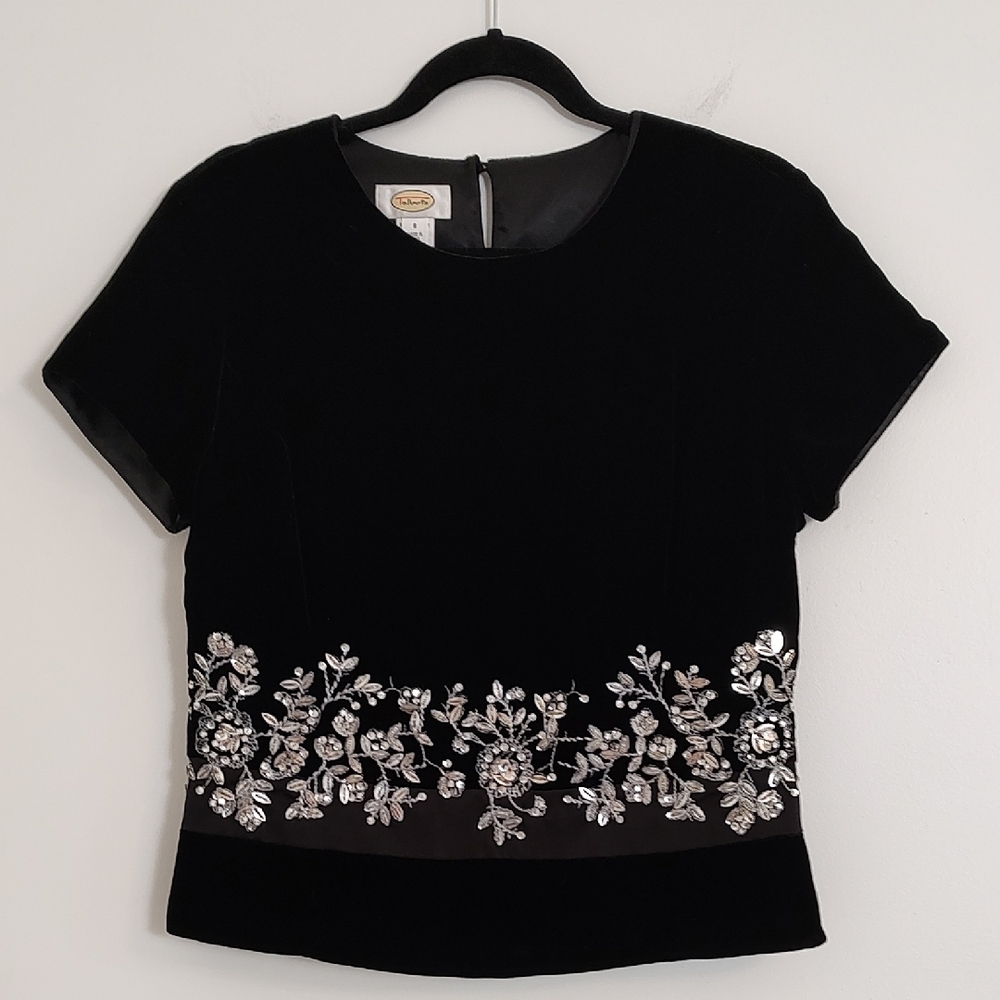 Talbots Elegant Black Velvet Embellished Women's Top/ Size 8